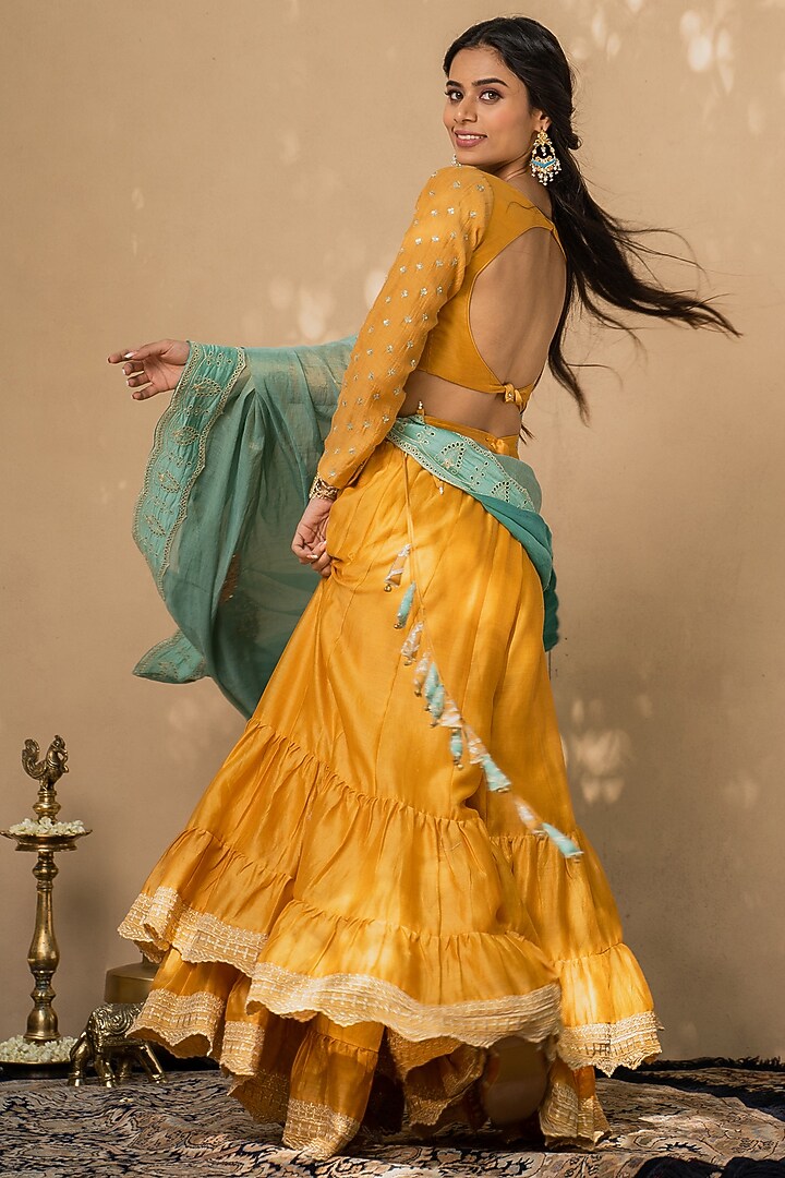 Mustard Chanderi Party Wear Sharara Set by Naaz by noor at Pernia's Pop Up Shop