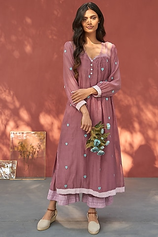 Lavender Cotton & Chanderi Kurta Set by Naaz by noor