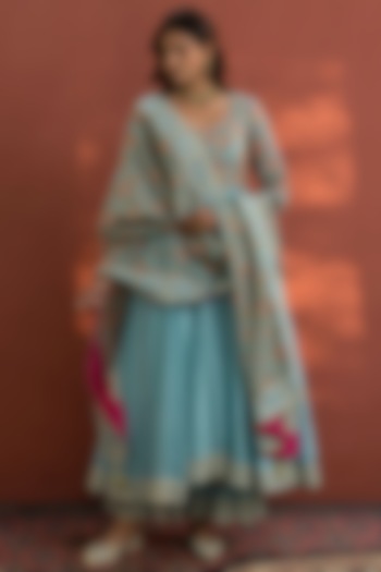 Sky Blue Hand Embroidered Anarkali Set by Naaz by noor