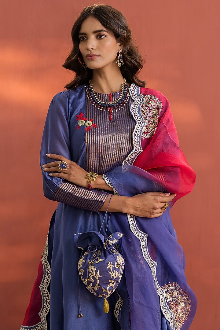 Cobalt Blue Hand Embroidered Kurta Set by Naaz by noor at Pernia's Pop Up Shop