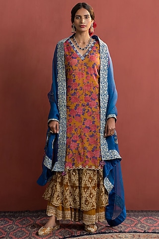 Mustard Chanderi Layered Sharara Set by Naaz by noor