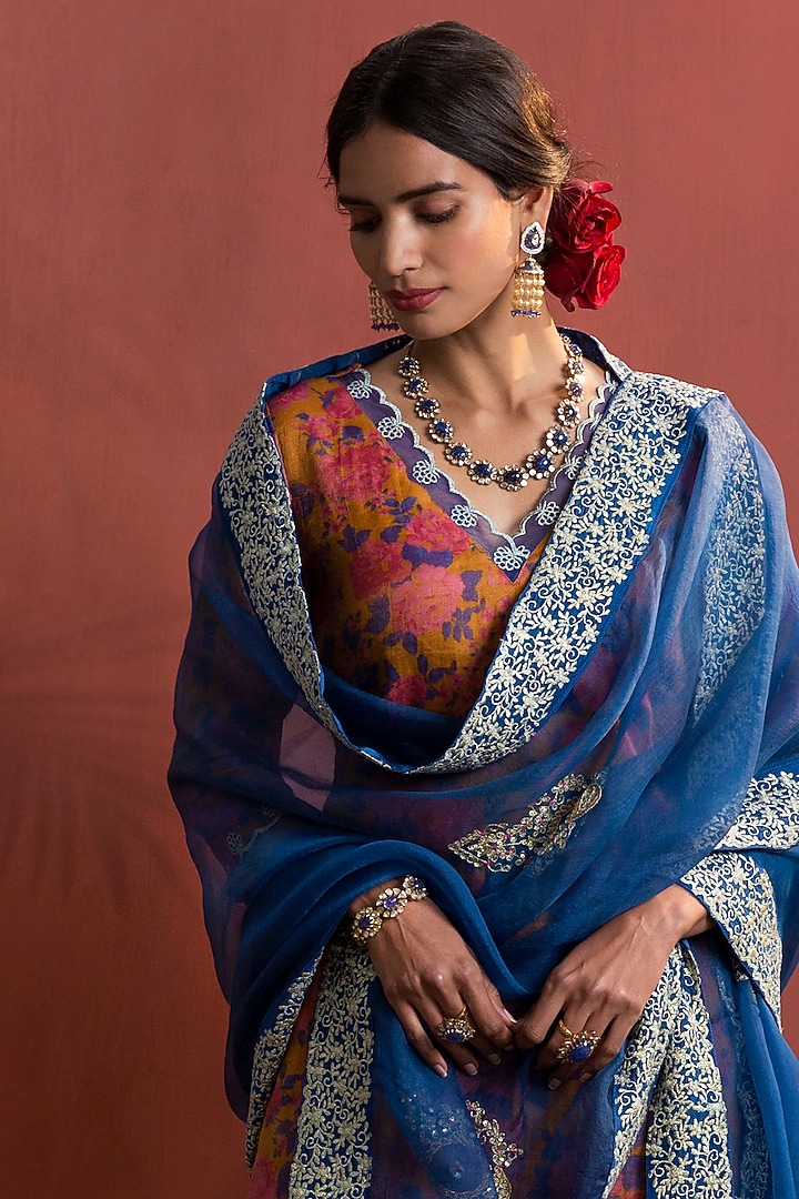 Mustard Chanderi Layered Party Wear Sharara Set by Naaz by noor at Pernia's Pop Up Shop