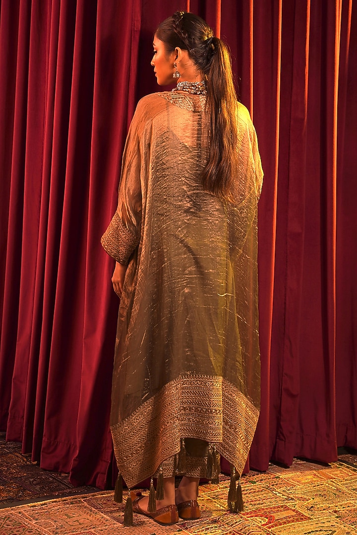 Green Tissue Dori Embroidered Kaftan Set by Nabo at Pernia's Pop Up Shop