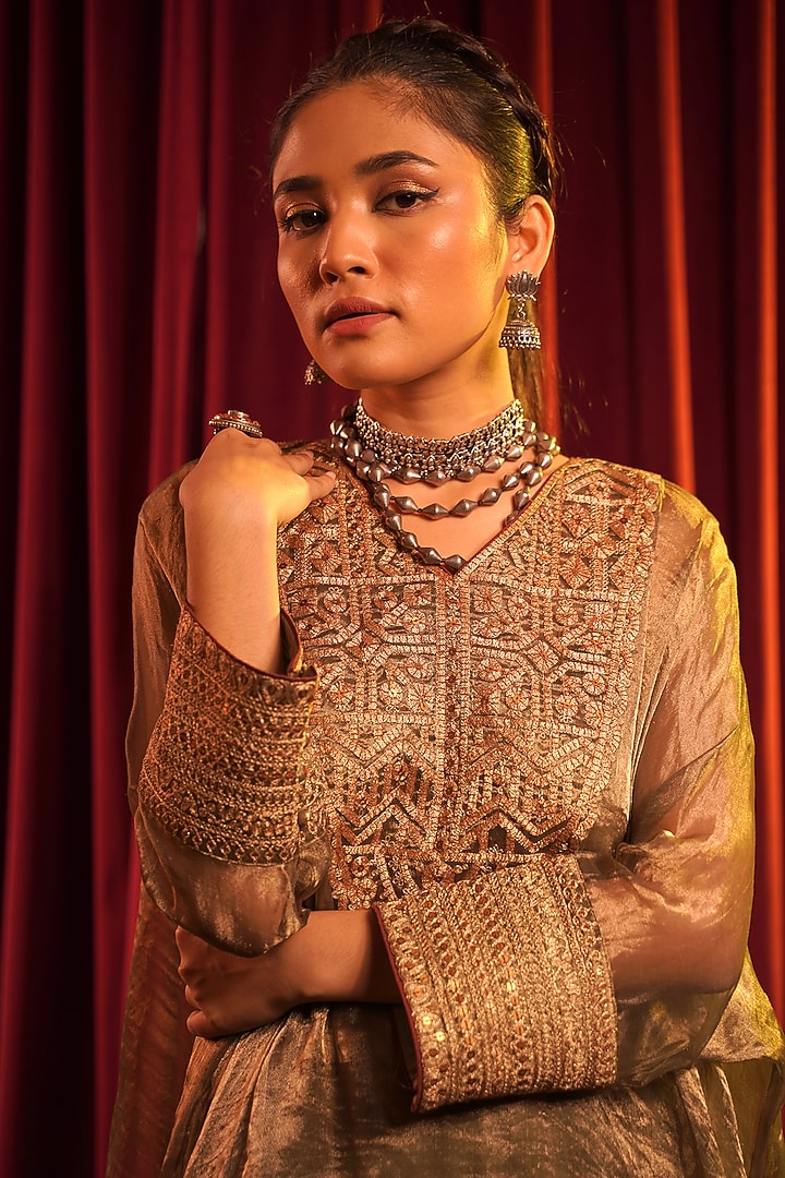 Green Tissue Dori Embroidered Kaftan Set by Nabo at Pernia's Pop Up Shop