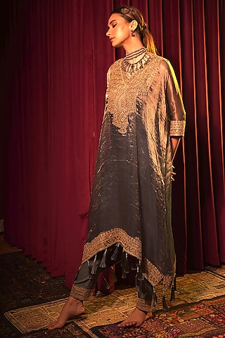 Blue Tissue Dori Embroidered Kaftan Set by Nabo