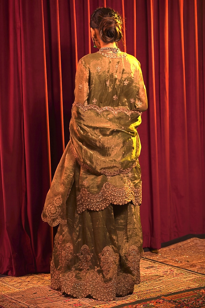 Green Tissue Zari Embroidered Wedding Sharara Set by Nabo at Pernia's Pop Up Shop