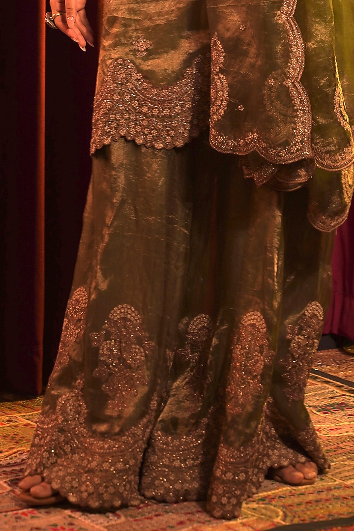 Green Tissue Zari Embroidered Wedding Sharara Set by Nabo at Pernia's Pop Up Shop