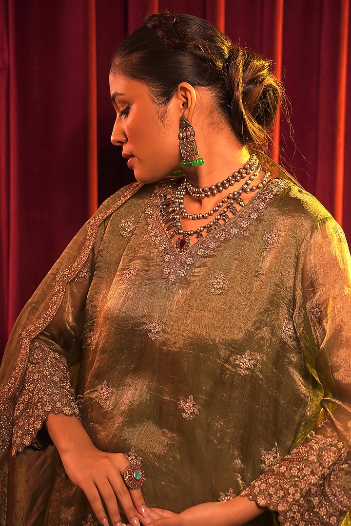 Green Tissue Zari Embroidered Wedding Sharara Set by Nabo at Pernia's Pop Up Shop