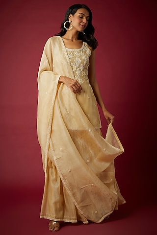 Sandalwood Silk Chanderi Embroidered Kurta Set by Nabo