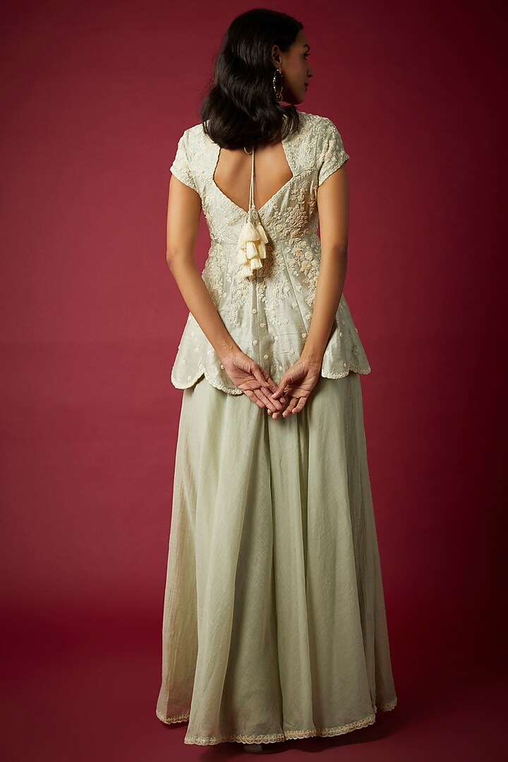 Mint Green Silk Chanderi Wedding Sharara Set by Nabo at Pernia's Pop Up Shop
