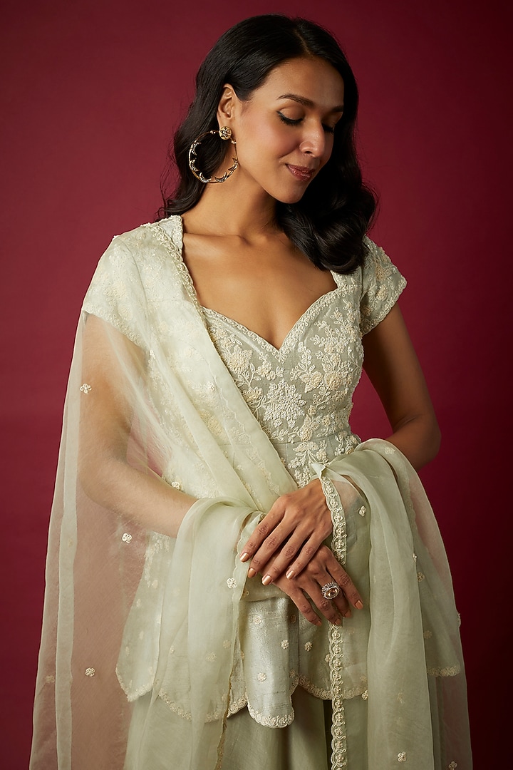 Mint Green Silk Chanderi Wedding Sharara Set by Nabo at Pernia's Pop Up Shop