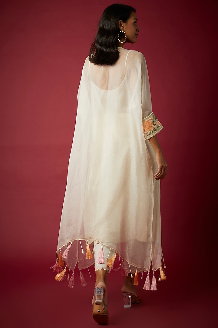Ivory Silk Organza Dori & Resham Embroidered Kaftan Set by Nabo at Pernia's Pop Up Shop