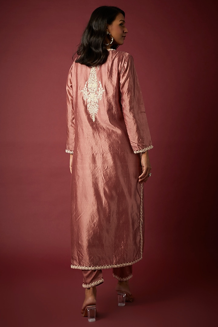Rose Pink Silk Dupion Dori Embroidered Kurta Set by Nabo at Pernia's Pop Up Shop