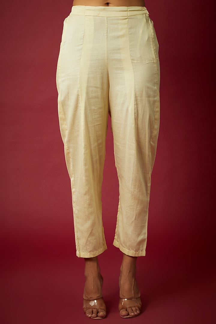 Pastel Yellow Silk Organza Dori & Resham Embroidered Kaftan Set by Nabo at Pernia's Pop Up Shop
