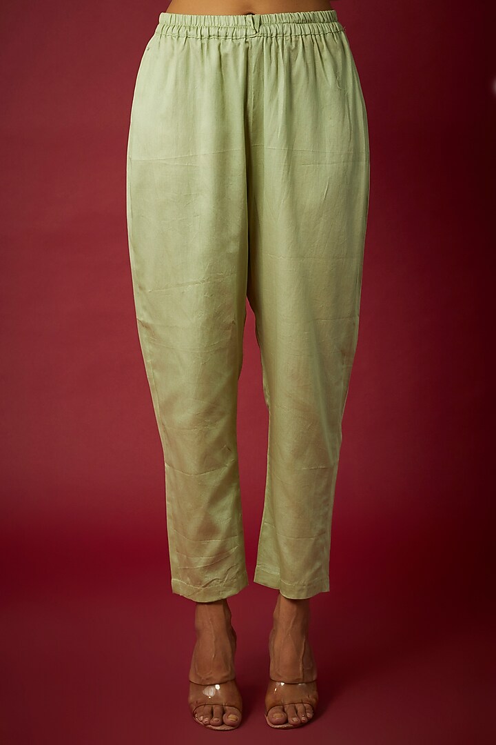Light Olive Silk Organza Dori & Resham Embroidered Kaftan Set by Nabo at Pernia's Pop Up Shop