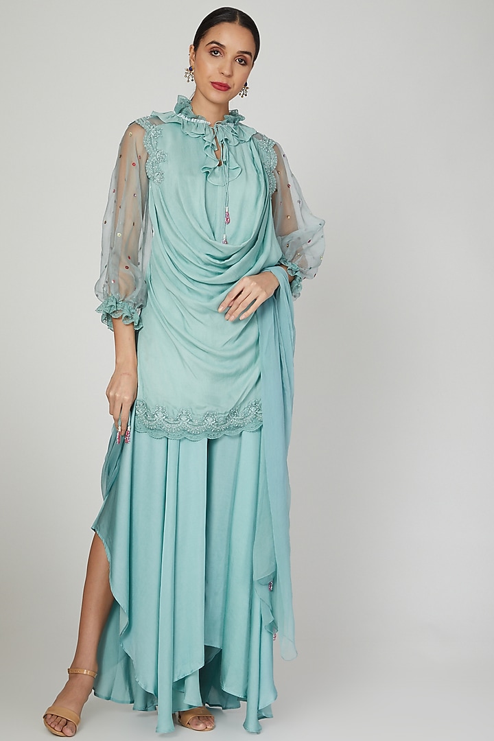 Ether Blue Embroidered Kurta Set by Naffs at Pernia's Pop Up Shop