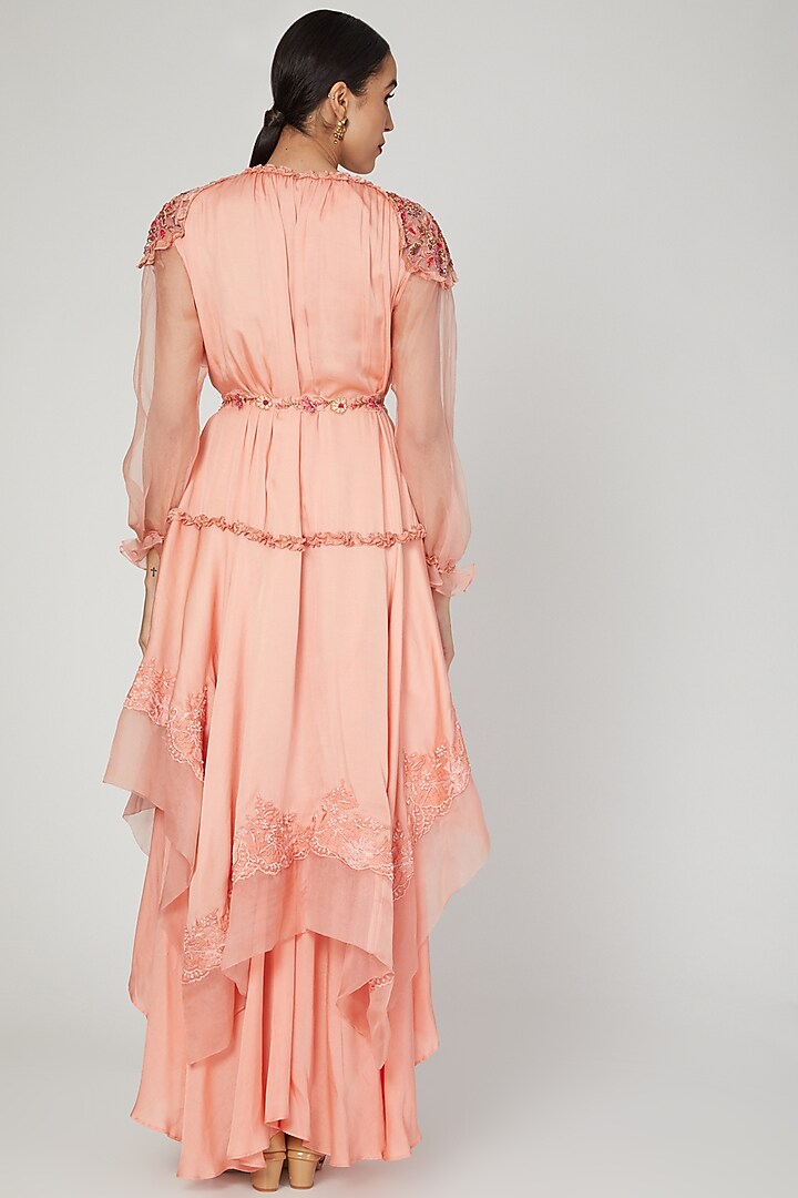 Coral Embroidered Kurta Set by Naffs at Pernia's Pop Up Shop
