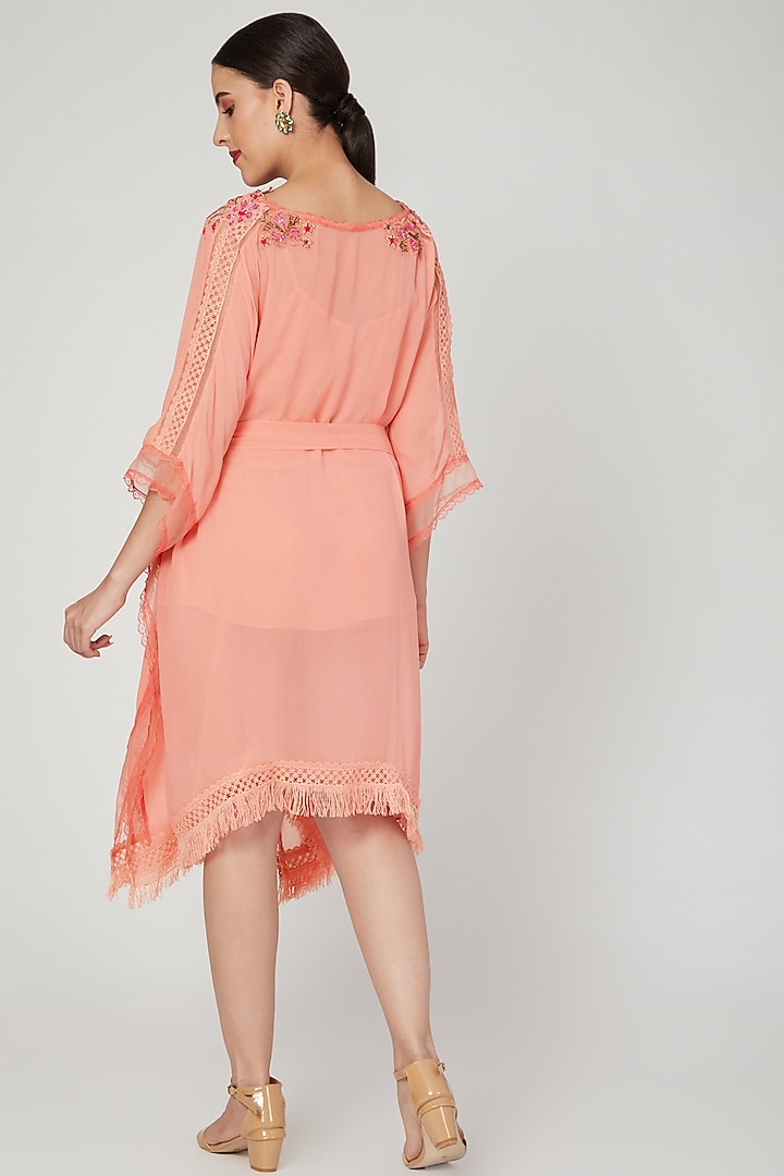 Coral Embroidered Kaftan With Slip & Belt by Naffs at Pernia's Pop Up Shop