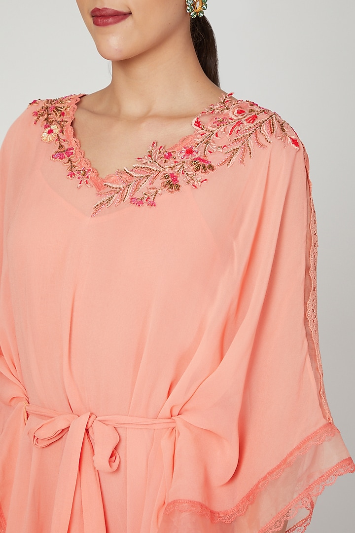 Coral Embroidered Kaftan With Slip & Belt by Naffs at Pernia's Pop Up Shop
