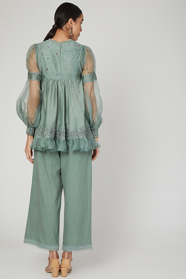 Eucalyptus Green Embroidered Kurta Set by Naffs at Pernia's Pop Up Shop