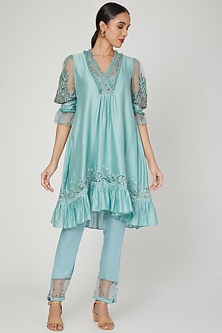 Ether Blue High-Low Tunic Set by Naffs