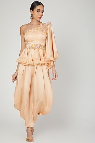 Apricot Peplum Top With Pants Pant Set by Naffs