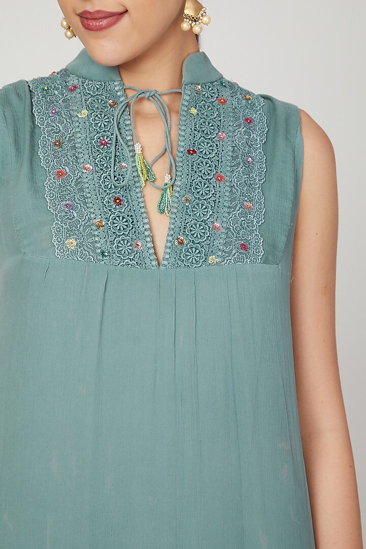 Ether Blue Embroidered Mini Vacation Dress by Naffs at Pernia's Pop Up Shop