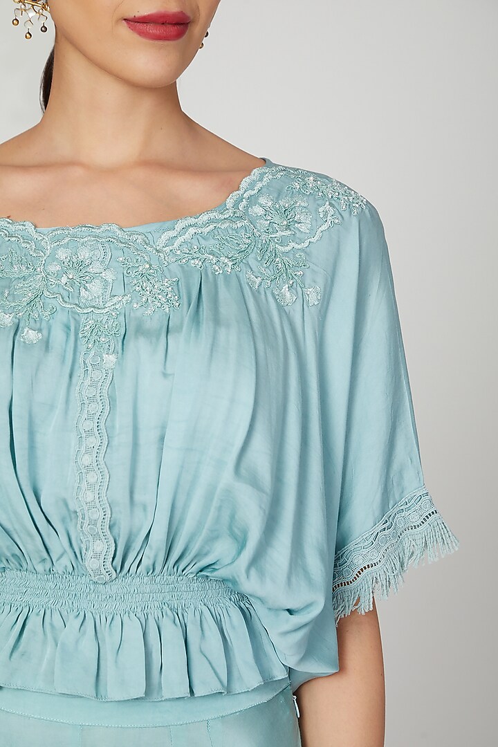 Ether Blue Kaftan With Pants by Naffs at Pernia's Pop Up Shop