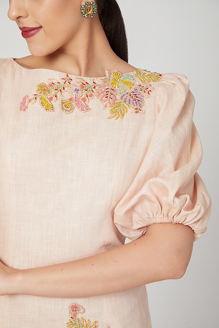 Apricot Embroidered Mini Vacation Dress by Naffs at Pernia's Pop Up Shop