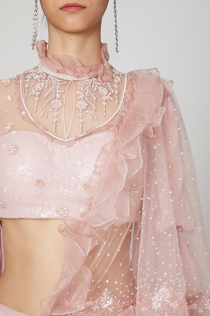 Blush Pink Embroidered Draped Wedding Saree Set by Naffs at Pernia's Pop Up Shop