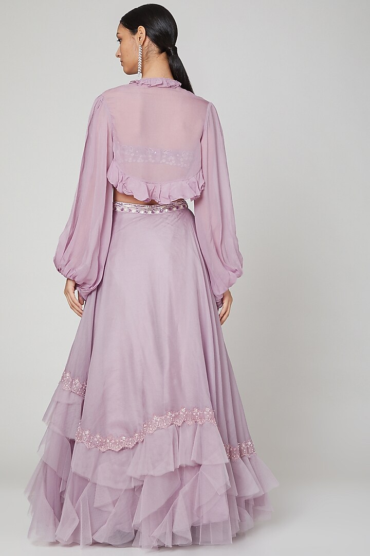 Mauve Embroidered Wedding Lehenga Set by Naffs at Pernia's Pop Up Shop