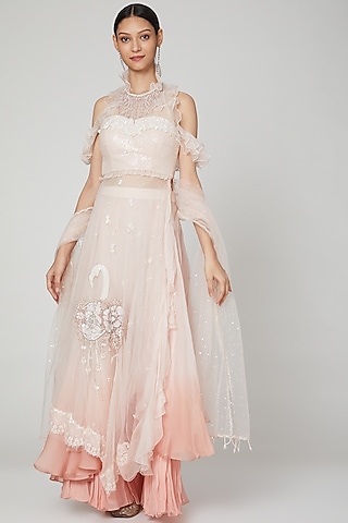 Blush Pink Embroidered Skirt Set by Naffs