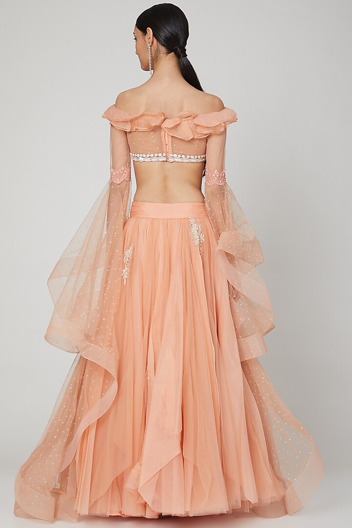 Peach Embroidered Wedding Lehenga With Blouse by Naffs at Pernia's Pop Up Shop