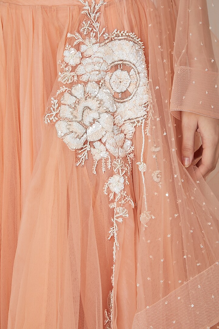 Peach Embroidered Wedding Lehenga With Blouse by Naffs at Pernia's Pop Up Shop