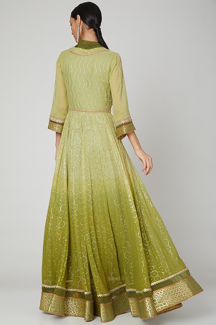 Mehendi Green Embroidered Wedding Anarkali With Dupatta by Naffs at Pernia's Pop Up Shop
