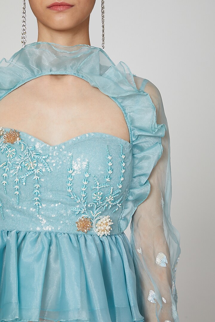 Sky Blue Embroidered Skirt Set by Naffs at Pernia's Pop Up Shop