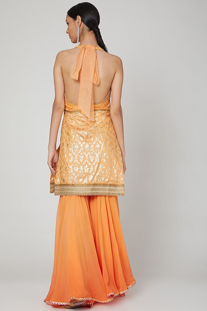 Peach Embroidered Gharara Set by Naffs at Pernia's Pop Up Shop