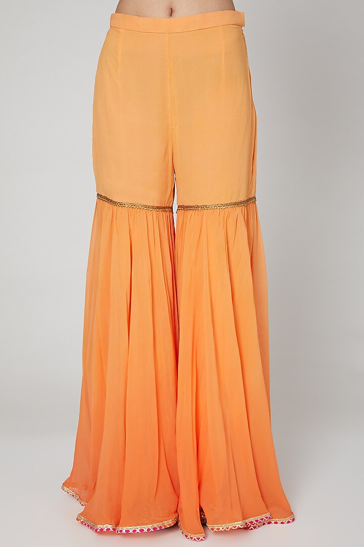 Peach Embroidered Gharara Set by Naffs at Pernia's Pop Up Shop