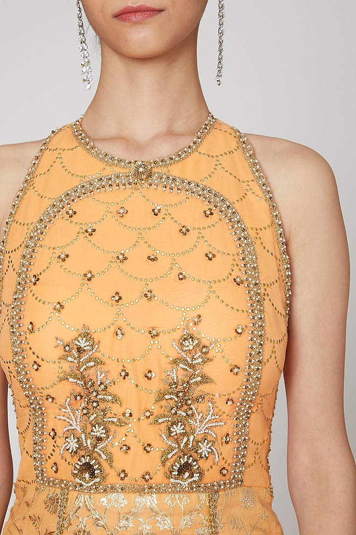 Peach Embroidered Gharara Set by Naffs at Pernia's Pop Up Shop