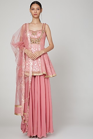 Fuchsia Sharara Set With Gota Detailing by Naffs