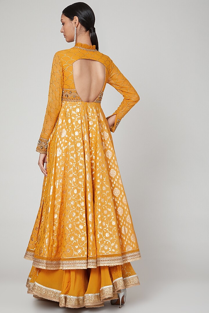 Peachy Orange Embroidered Gharara Set by Naffs at Pernia's Pop Up Shop