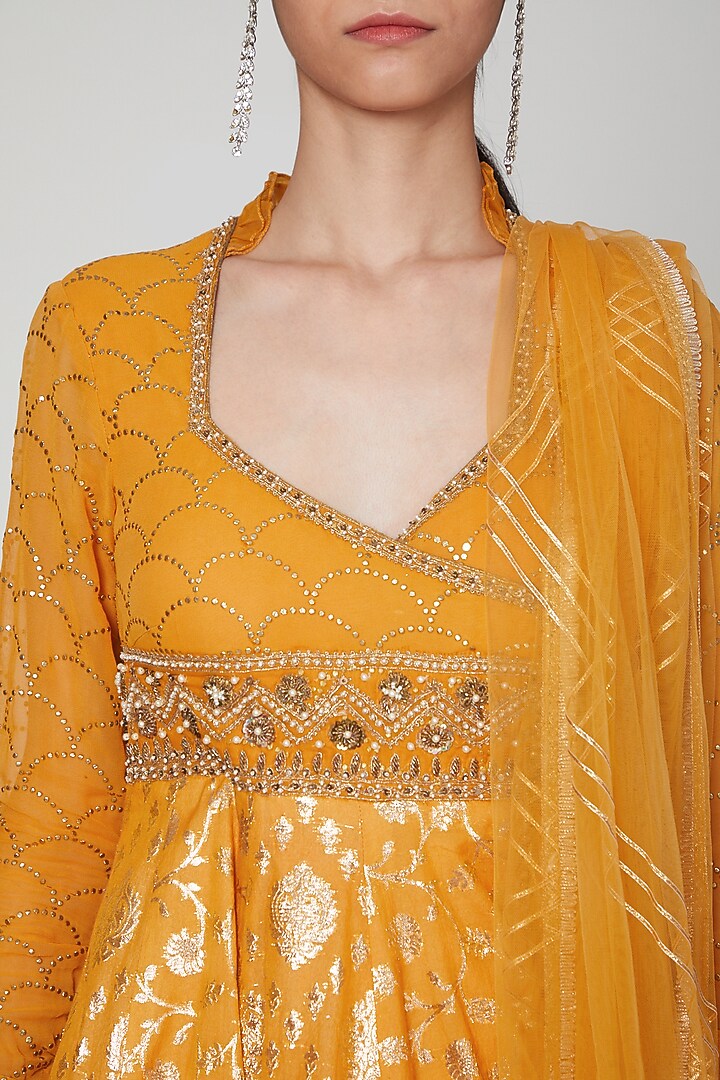Peachy Orange Embroidered Gharara Set by Naffs at Pernia's Pop Up Shop