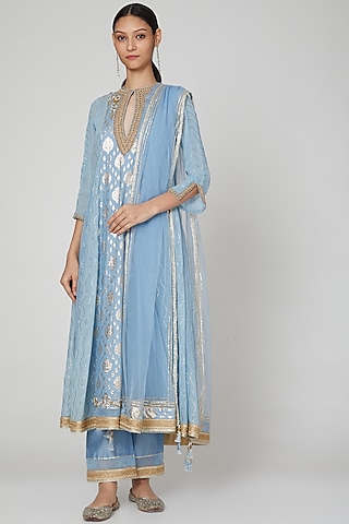 Sky Blue Embroidered Kurta Set by Naffs