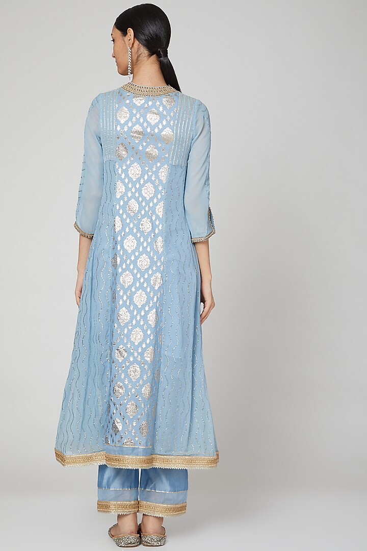 Sky Blue Embroidered Kurta Set by Naffs at Pernia's Pop Up Shop