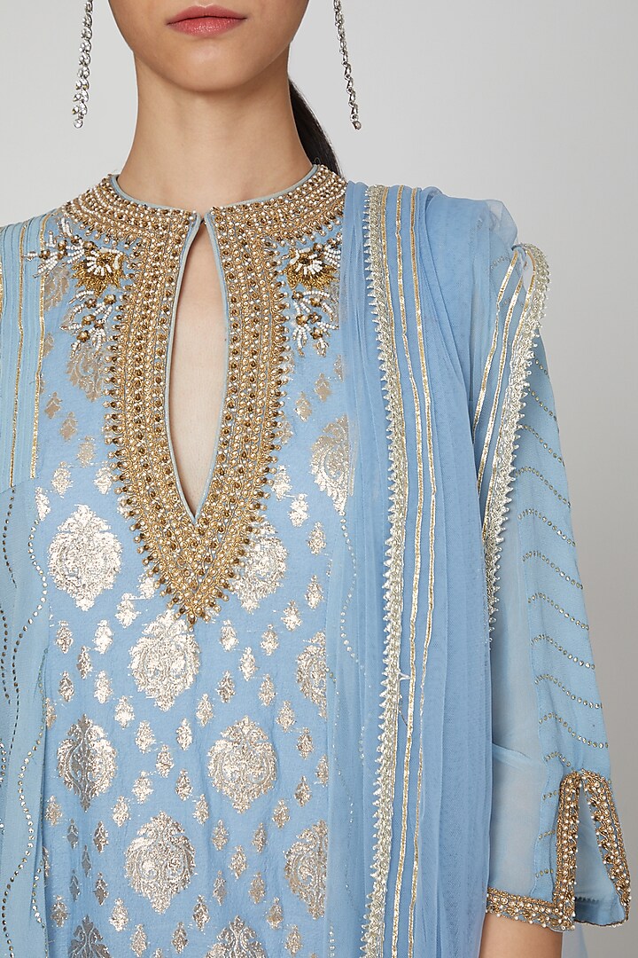 Sky Blue Embroidered Kurta Set by Naffs at Pernia's Pop Up Shop