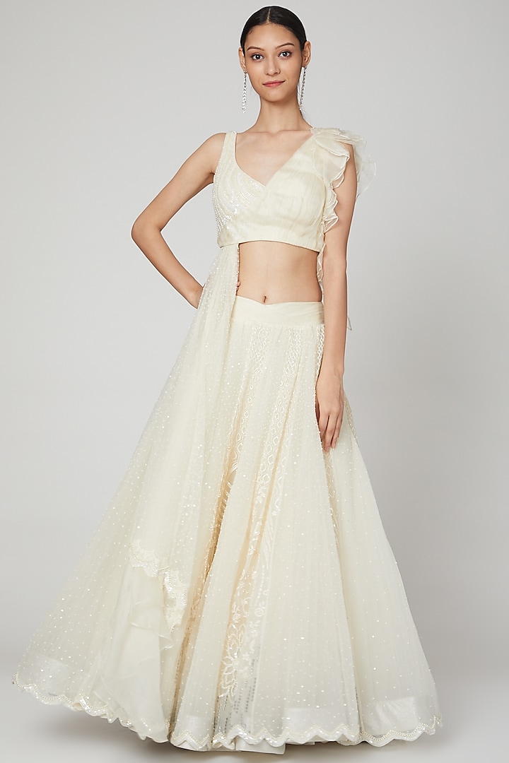 White Pearls Embroidered Lehenga With Blouse by Naffs