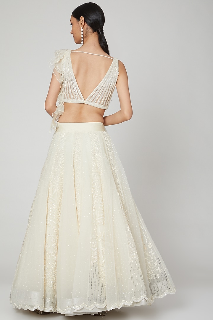 White Pearls Embroidered Wedding Lehenga With Blouse by Naffs at Pernia's Pop Up Shop