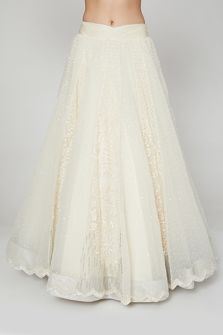 White Pearls Embroidered Wedding Lehenga With Blouse by Naffs at Pernia's Pop Up Shop