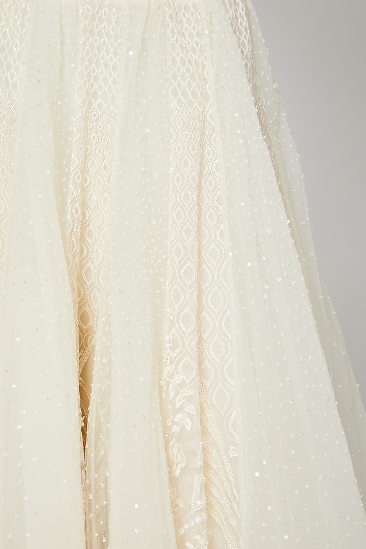 White Pearls Embroidered Wedding Lehenga With Blouse by Naffs at Pernia's Pop Up Shop