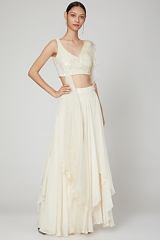 White Embroidered Sharara Set by Naffs